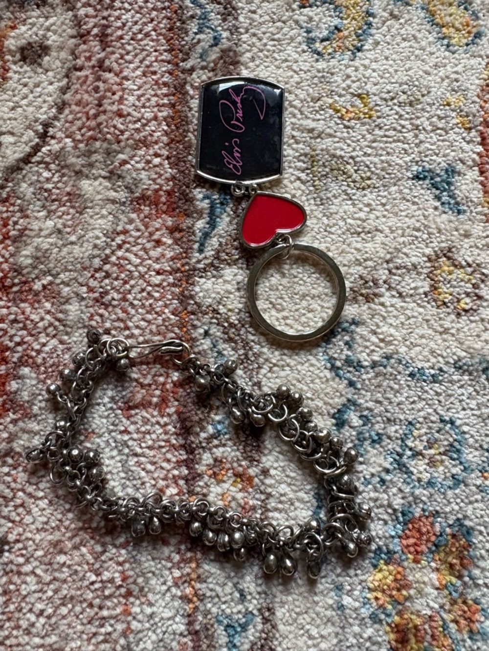 Elvis Presley Y2K 2000s Silver Heart Keychain & Silver Charm Bracelet Bundle